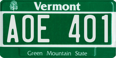 VT license plate AOE401
