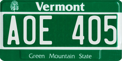VT license plate AOE405
