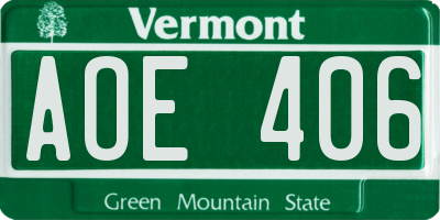 VT license plate AOE406