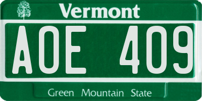 VT license plate AOE409