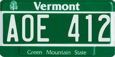 VT license plate AOE412