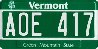 VT license plate AOE417