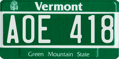 VT license plate AOE418