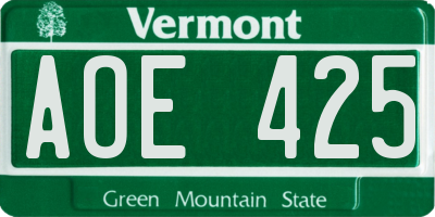 VT license plate AOE425
