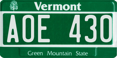 VT license plate AOE430
