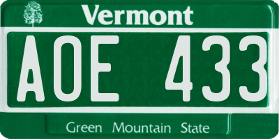 VT license plate AOE433