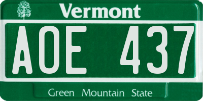 VT license plate AOE437