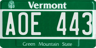 VT license plate AOE443