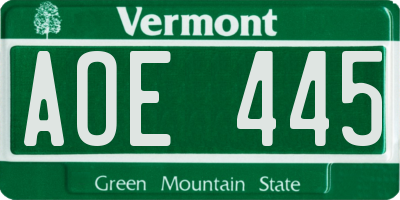 VT license plate AOE445