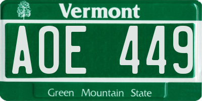 VT license plate AOE449