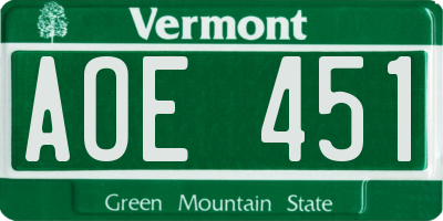 VT license plate AOE451