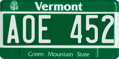 VT license plate AOE452