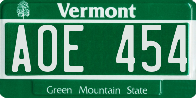 VT license plate AOE454