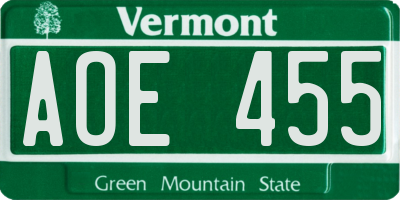VT license plate AOE455