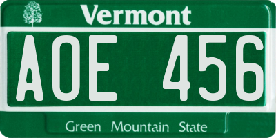 VT license plate AOE456