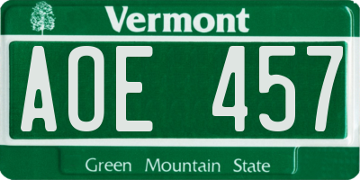 VT license plate AOE457