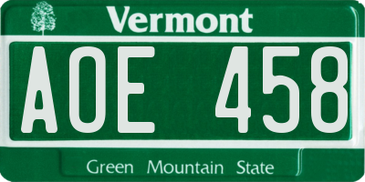 VT license plate AOE458
