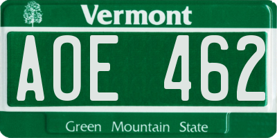 VT license plate AOE462