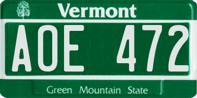 VT license plate AOE472