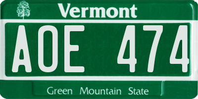 VT license plate AOE474
