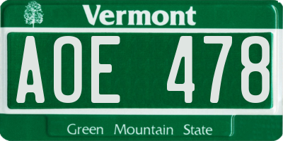 VT license plate AOE478