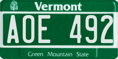 VT license plate AOE492