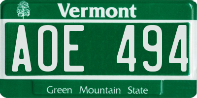 VT license plate AOE494