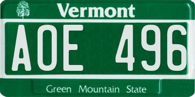 VT license plate AOE496