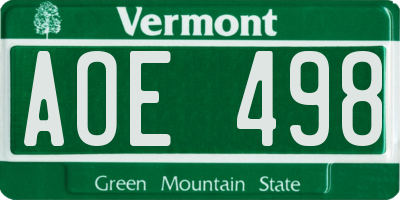 VT license plate AOE498