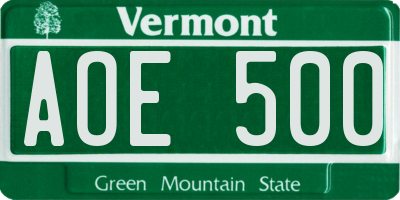 VT license plate AOE500