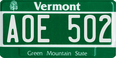 VT license plate AOE502