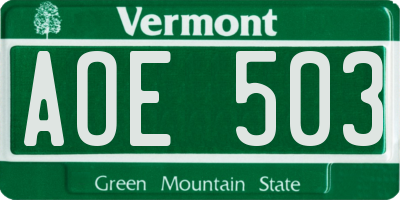VT license plate AOE503