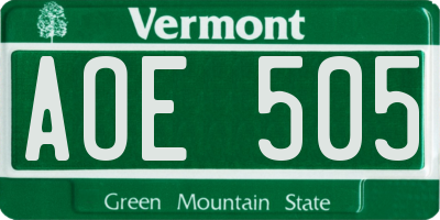 VT license plate AOE505