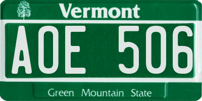 VT license plate AOE506