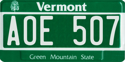VT license plate AOE507