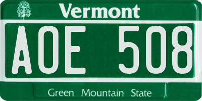VT license plate AOE508
