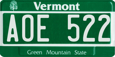 VT license plate AOE522