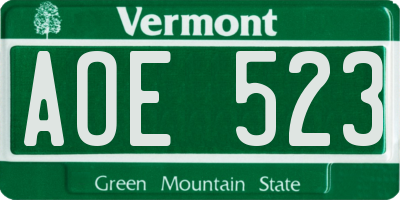 VT license plate AOE523