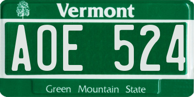 VT license plate AOE524