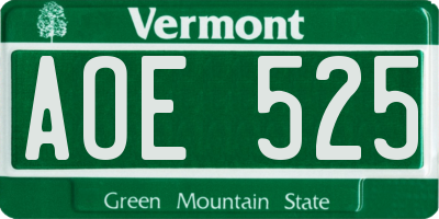 VT license plate AOE525
