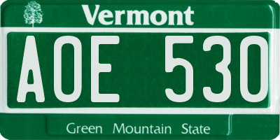 VT license plate AOE530