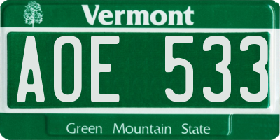 VT license plate AOE533