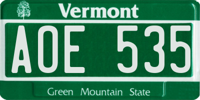 VT license plate AOE535