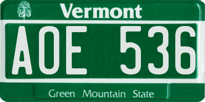 VT license plate AOE536