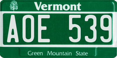 VT license plate AOE539