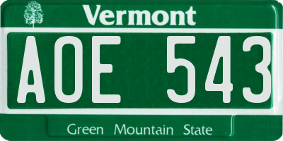 VT license plate AOE543