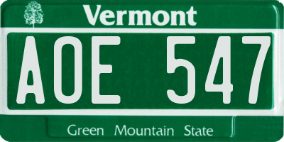 VT license plate AOE547
