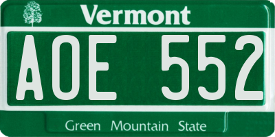 VT license plate AOE552