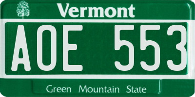 VT license plate AOE553