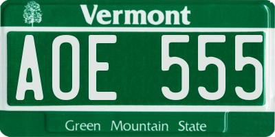VT license plate AOE555